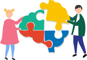 síndrome de angelman dos personas construyendo el puzzle de un cerebro